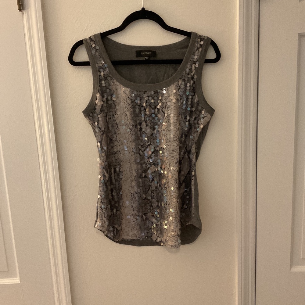 Karen Kane sparkle tank medium grey and taupe